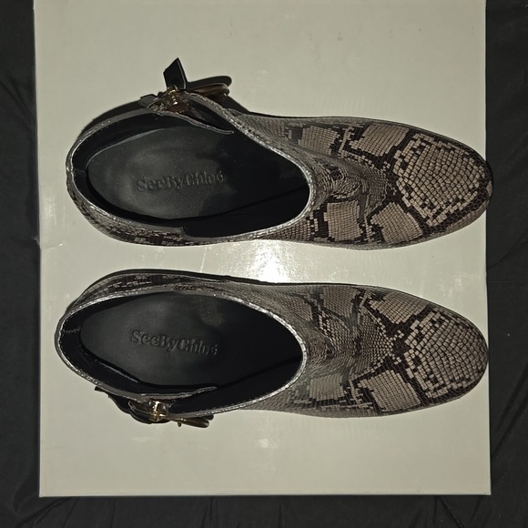 See by Chloé Snake Skin Ankle Leather Booties Animal Print Block Heel Size7 Boho - Picture 6 of 8